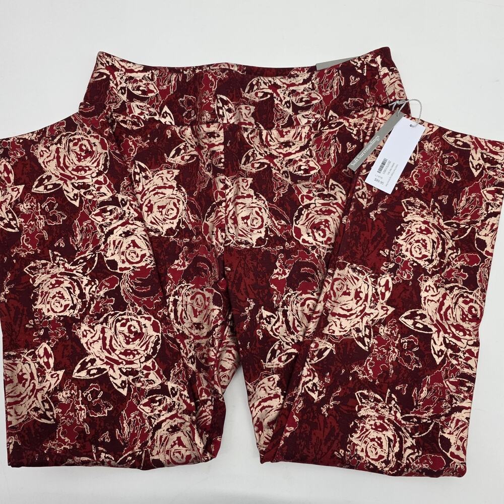 Soft Surroundings Pants Perfect Ponte Straight Leg Floral SZ L Red Gold Serrano